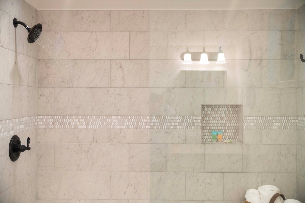 First bathroom with walk-in shower